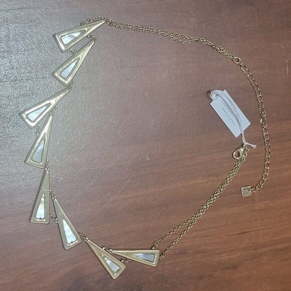 Park Lane Mother of Pearl Asymmetrical Triangle Gold tone Necklace - Picture 9 of 11
